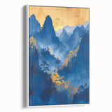 Glam Wall Art - Radiant Golden Sun and Trees in Blue Mountain Landscape