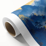 Glam Wall Art - Radiant Golden Sun and Trees in Blue Mountain Landscape