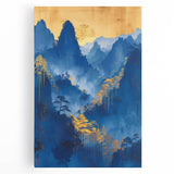 Glam Wall Art - Radiant Golden Sun and Trees in Blue Mountain Landscape