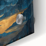 Glam Wall Art - Large Golden Moon Over Dark Blue Mountains and Reflections