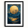 Glam Wall Art - Large Golden Moon Over Dark Blue Mountains and Reflections