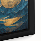 Glam Wall Art - Large Golden Moon Over Dark Blue Mountains and Reflections