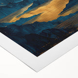 Glam Wall Art - Large Golden Moon Over Dark Blue Mountains and Reflections