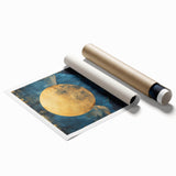 Glam Wall Art - Large Golden Moon Over Dark Blue Mountains and Reflections