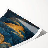 Glam Wall Art - Large Golden Moon Over Dark Blue Mountains and Reflections