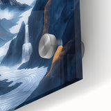 Glam Wall Art - Golden Sun Over Dark Blue Mountains and Waterfalls