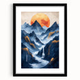 Glam Wall Art - Golden Sun Over Dark Blue Mountains and Waterfalls
