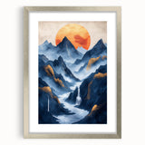 Glam Wall Art - Golden Sun Over Dark Blue Mountains and Waterfalls