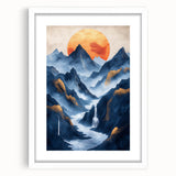 Glam Wall Art - Golden Sun Over Dark Blue Mountains and Waterfalls
