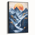 Glam Wall Art - Golden Sun Over Dark Blue Mountains and Waterfalls