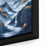 Glam Wall Art - Golden Sun Over Dark Blue Mountains and Waterfalls