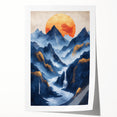 Glam Wall Art - Golden Sun Over Dark Blue Mountains and Waterfalls