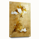 Glam Wall Art - Elegant White Flowers on Gold Background in Modern Style