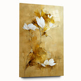 Glam Wall Art - Elegant White Flowers on Gold Background in Modern Style