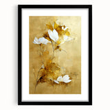 Glam Wall Art - Elegant White Flowers on Gold Background in Modern Style