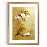 Glam Wall Art - Elegant White Flowers on Gold Background in Modern Style