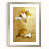 Glam Wall Art - Elegant White Flowers on Gold Background in Modern Style