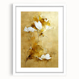 Glam Wall Art - Elegant White Flowers on Gold Background in Modern Style
