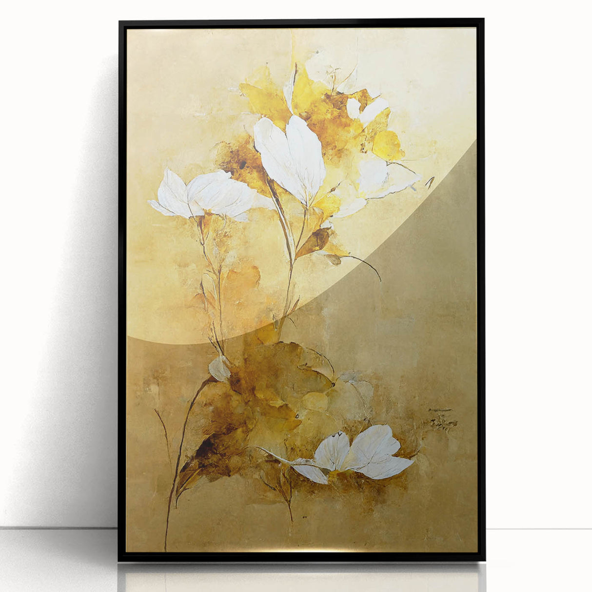 Glam Wall Art - Elegant White Flowers on Gold Background in Modern Style