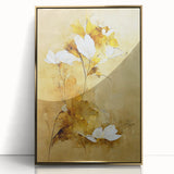 Glam Wall Art - Elegant White Flowers on Gold Background in Modern Style