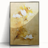 Glam Wall Art - Elegant White Flowers on Gold Background in Modern Style