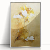 Glam Wall Art - Elegant White Flowers on Gold Background in Modern Style