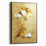Glam Wall Art - Elegant White Flowers on Gold Background in Modern Style