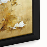 Glam Wall Art - Elegant White Flowers on Gold Background in Modern Style
