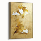Glam Wall Art - Elegant White Flowers on Gold Background in Modern Style