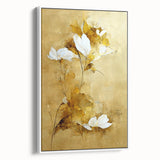 Glam Wall Art - Elegant White Flowers on Gold Background in Modern Style