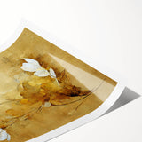 Glam Wall Art - Elegant White Flowers on Gold Background in Modern Style