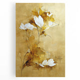 Glam Wall Art - Elegant White Flowers on Gold Background in Modern Style