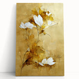 Glam Wall Art - Elegant White Flowers on Gold Background in Modern Style