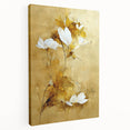 Glam Wall Art - Elegant White Flowers on Gold Background in Modern Style