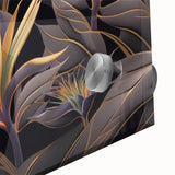 Glam Wall Art - Luxurious Golden Floral Design with Dark Leaves on Black