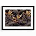 Glam Wall Art - Luxurious Golden Floral Design with Dark Leaves on Black