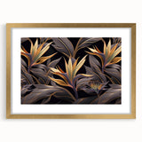Glam Wall Art - Luxurious Golden Floral Design with Dark Leaves on Black