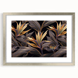 Glam Wall Art - Luxurious Golden Floral Design with Dark Leaves on Black