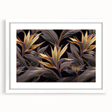 Glam Wall Art - Luxurious Golden Floral Design with Dark Leaves on Black
