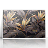 Glam Wall Art - Luxurious Golden Floral Design with Dark Leaves on Black