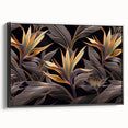 Glam Wall Art - Luxurious Golden Floral Design with Dark Leaves on Black