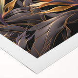 Glam Wall Art - Luxurious Golden Floral Design with Dark Leaves on Black