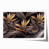 Glam Wall Art - Luxurious Golden Floral Design with Dark Leaves on Black