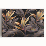 Glam Wall Art - Luxurious Golden Floral Design with Dark Leaves on Black