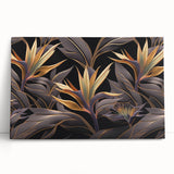 Glam Wall Art - Luxurious Golden Floral Design with Dark Leaves on Black