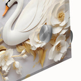 Glam Wall Art - Elegant Swans and Golden Florals on White Background