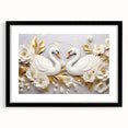 Glam Wall Art - Elegant Swans and Golden Florals on White Background
