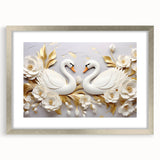 Glam Wall Art - Elegant Swans and Golden Florals on White Background