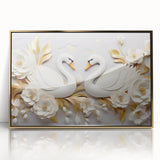 Glam Wall Art - Elegant Swans and Golden Florals on White Background