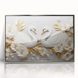 Glam Wall Art - Elegant Swans and Golden Florals on White Background